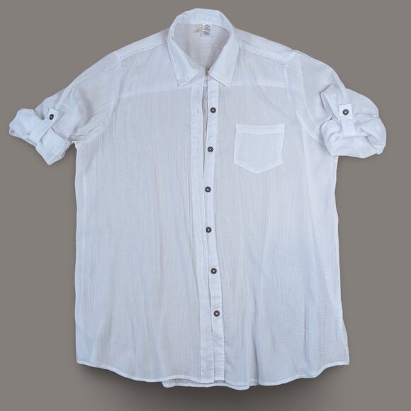 Mynah White Gauzy Button Front Swim Coverup - 2X - Suitable for all sizes below - Picture 4 of 9